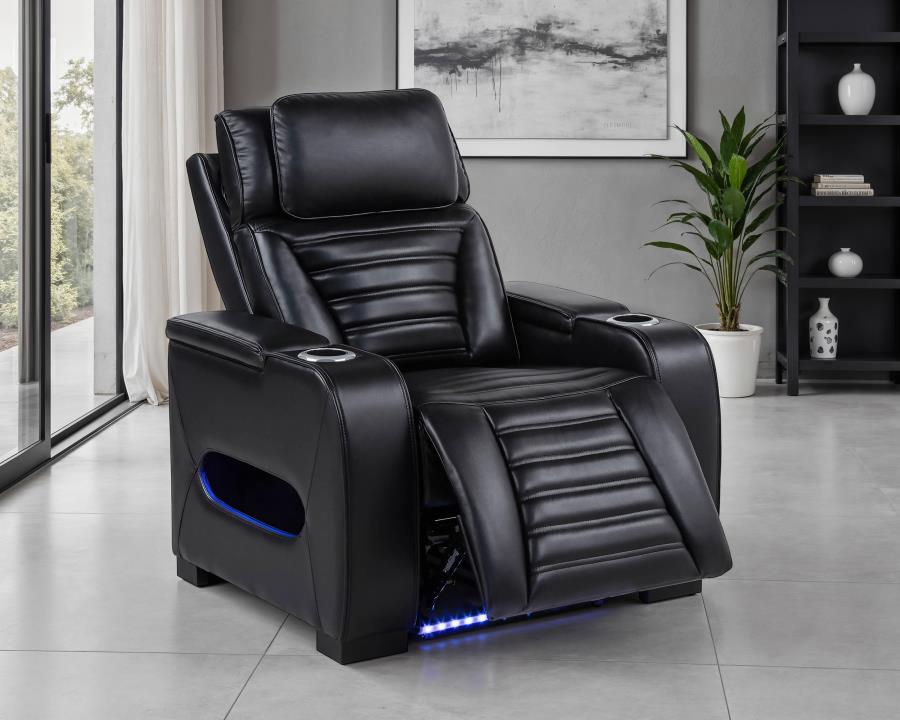 Zuma - Faux Leather Upholstered Dual Power LED Recliner - Black