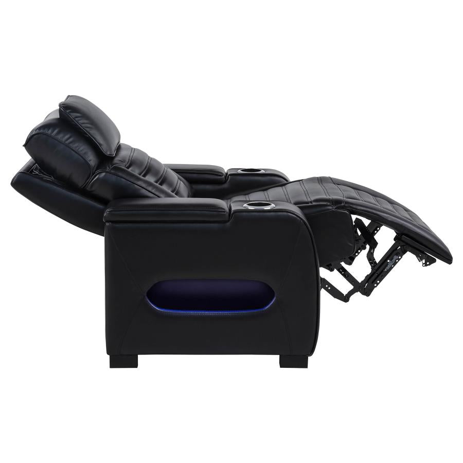 Zuma - Faux Leather Upholstered Dual Power LED Recliner - Black
