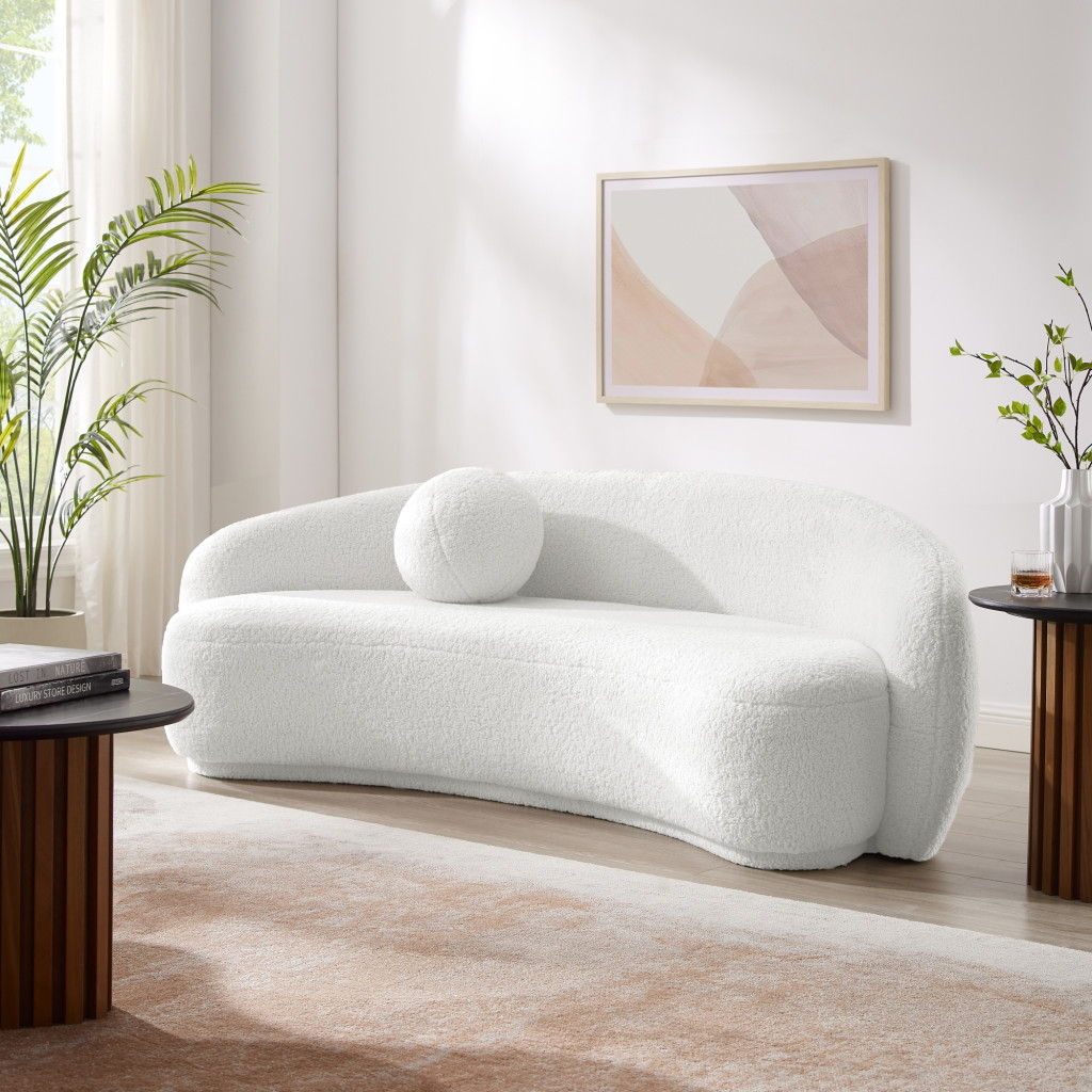 Sherpa Curved Sofa And Toss Pillow With Legs - White