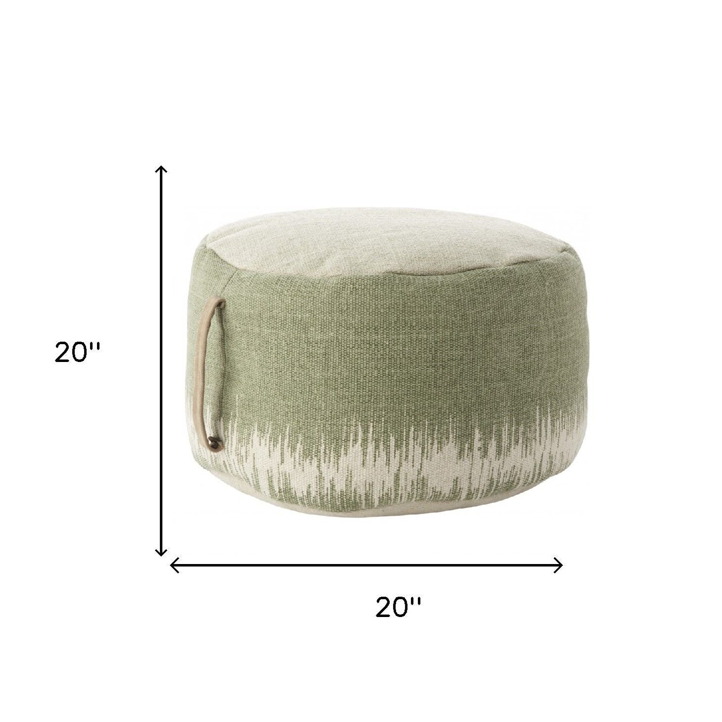 Cotton Round Abstract Pouf Ottoman - Green / White