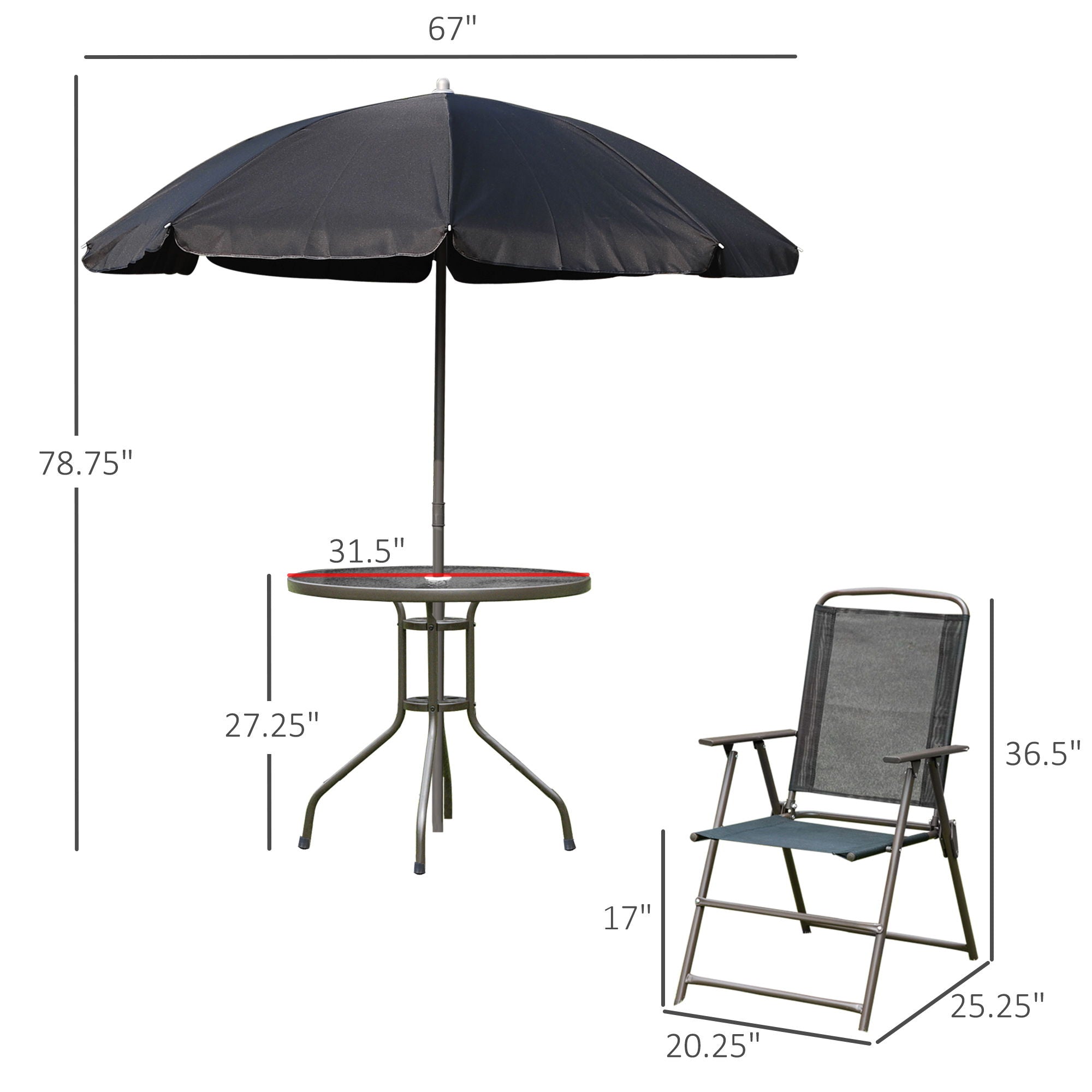 Outsunny - Patio Dining Set With Table Umbrella, Folding Chairs And Dining Table, Outdoor Patio Furniture Set