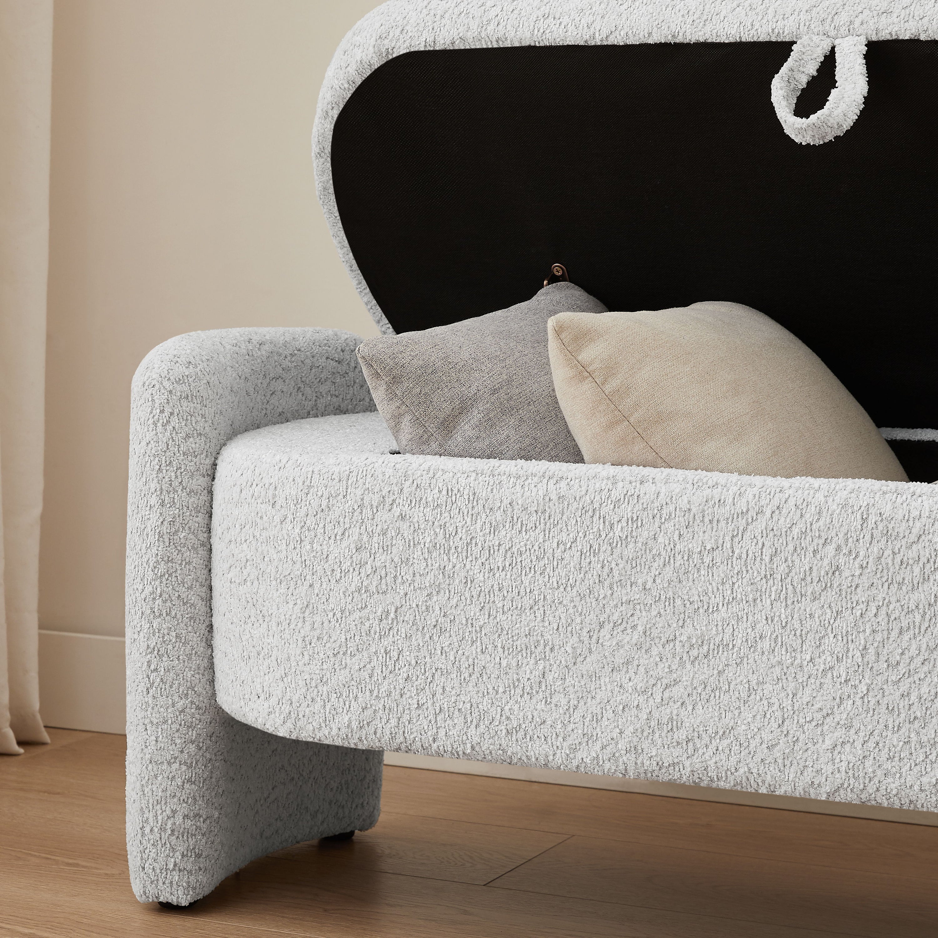 Ottoman Oval Storage Bench, 3D Lamb Fleece Bench With Large Storage Space For The Living Room, Entryway And Bedroom