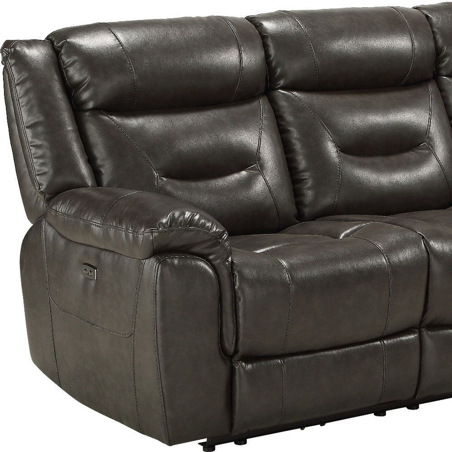 Faux Leather Reclining USB Sofa - Gray / Black