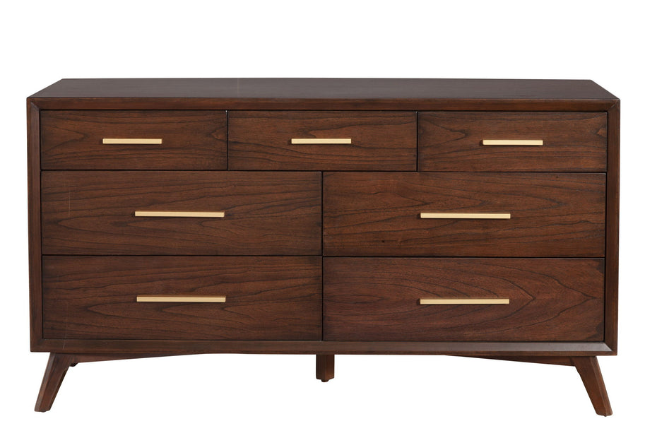 Solid Wood Seven Drawer Double Dresser - Walnut