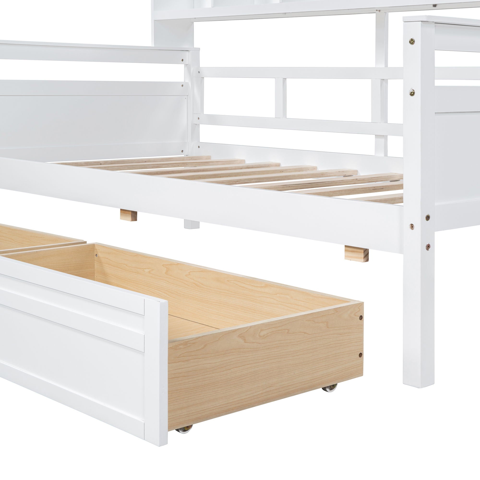 Daybed, Wood Slat Support, With Bedside Shelves And Two Drawers