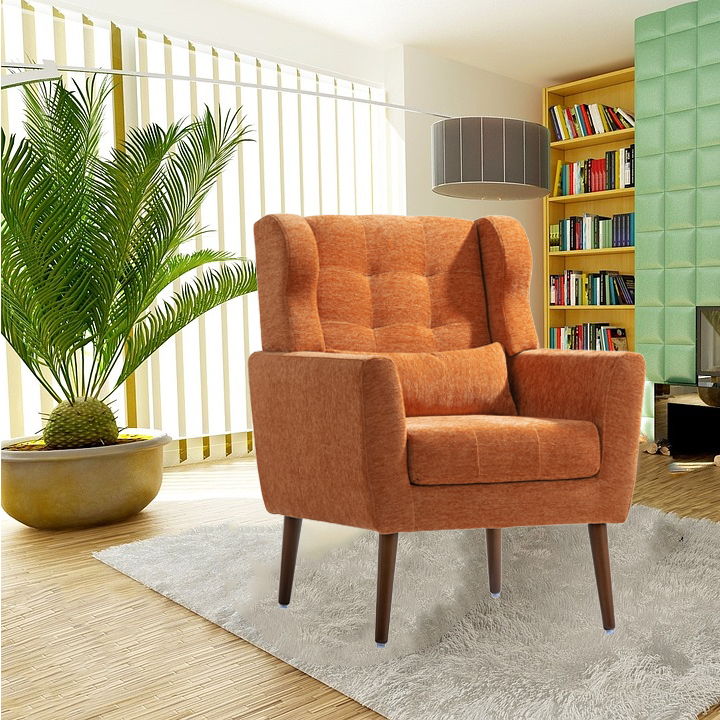 Modern Accent Chair, Chenille Arm Chairs For Living Room, Upholstered Mordern Armchair, Comfy Soft Padded Lounge Chair In Small Space, Bedroom, With Pillow, Solid Wood Leg