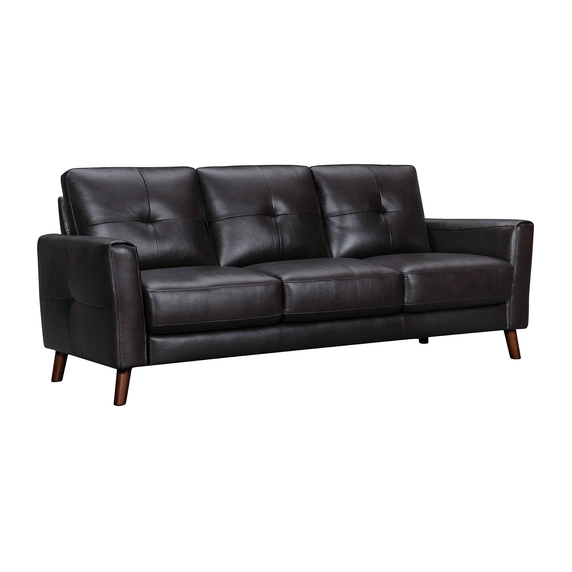 Sofa Leather With Brown Legs - Black