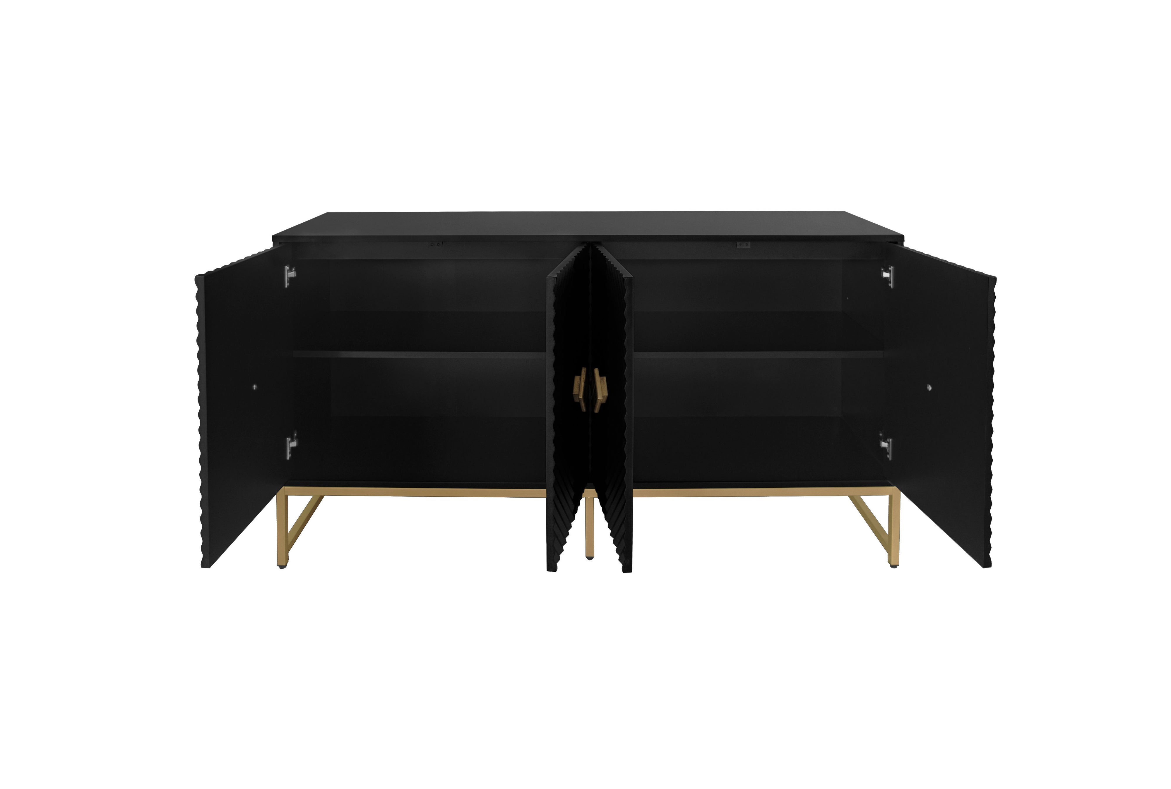 Carved 4 Door Sideboard, Sideboard Buffet Cabinet With Storage, Modern Coffee Bar Cabinet With Adjustable Shelf For Living Room, Diningroom, Kitchen - Black