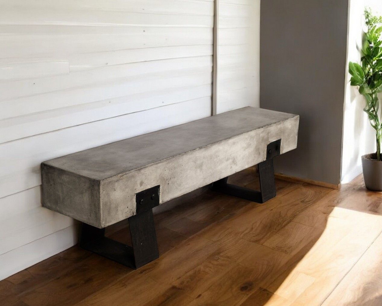 Metal And Concrete Indoor Outdoor Bench - Gray / Black