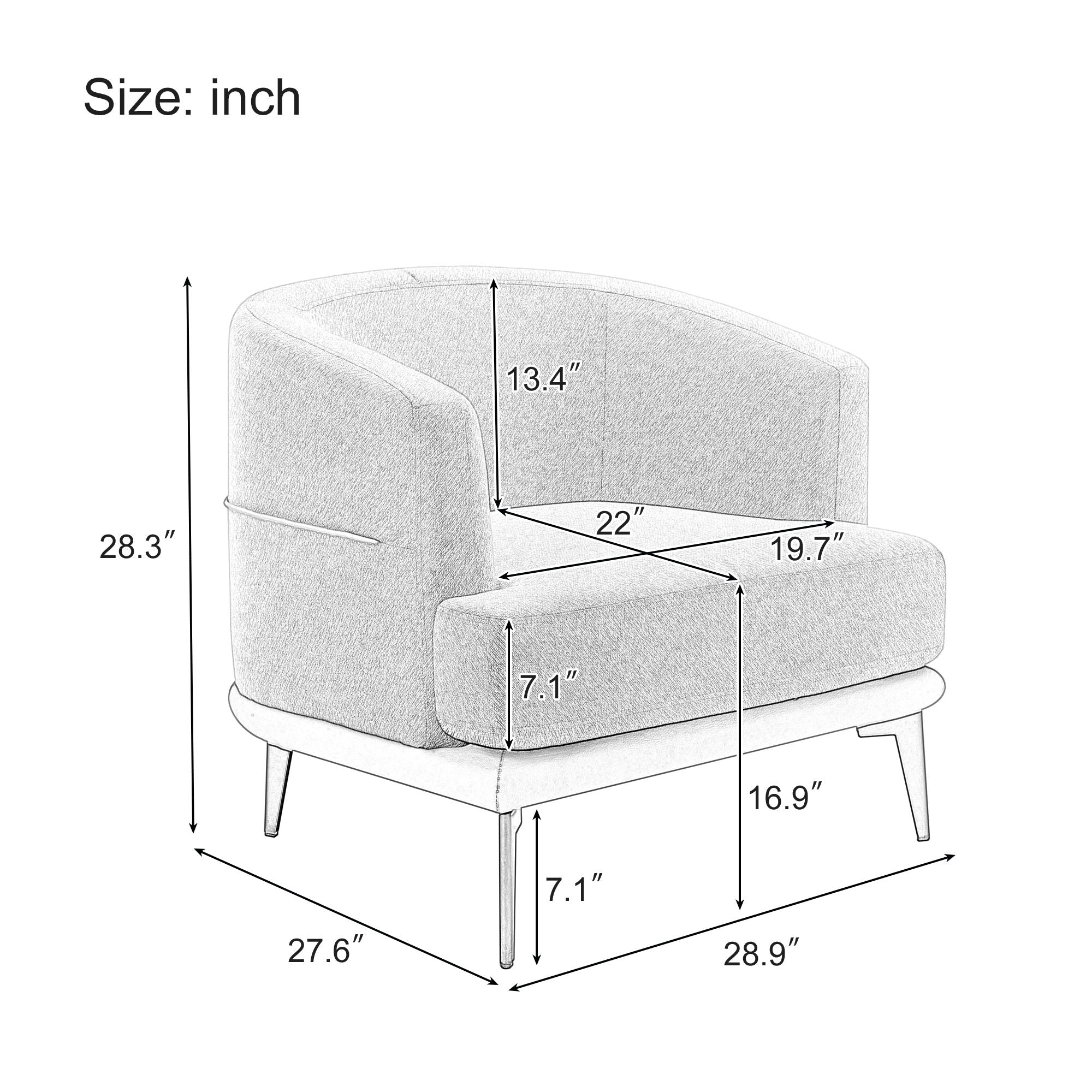 Modern Two-Tone Barrel Chair, Upholstered Round Armchair For Living Room Bedroom Reading Room