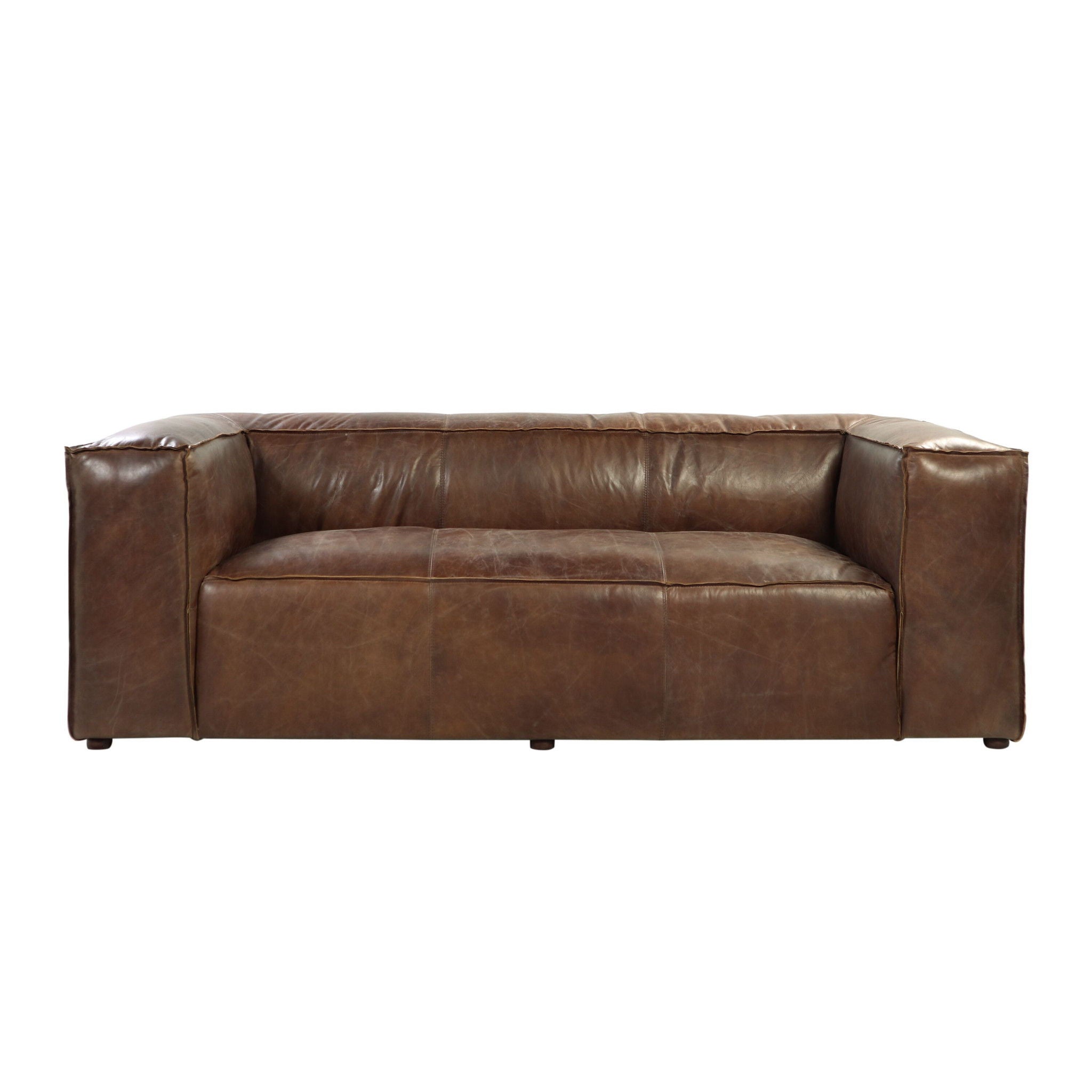 Top Grain Leather Sofa With Black Legs - Brown