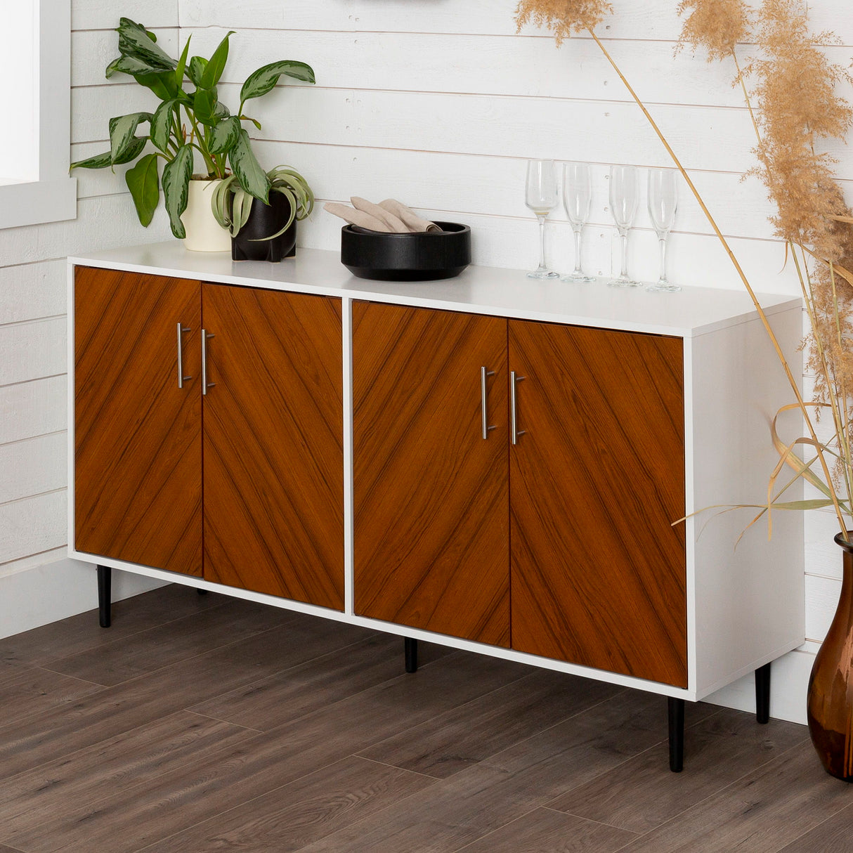 Mid-Century Modern Faux Bookmatch Door Buffet by Walker Edison | Bel Furniture