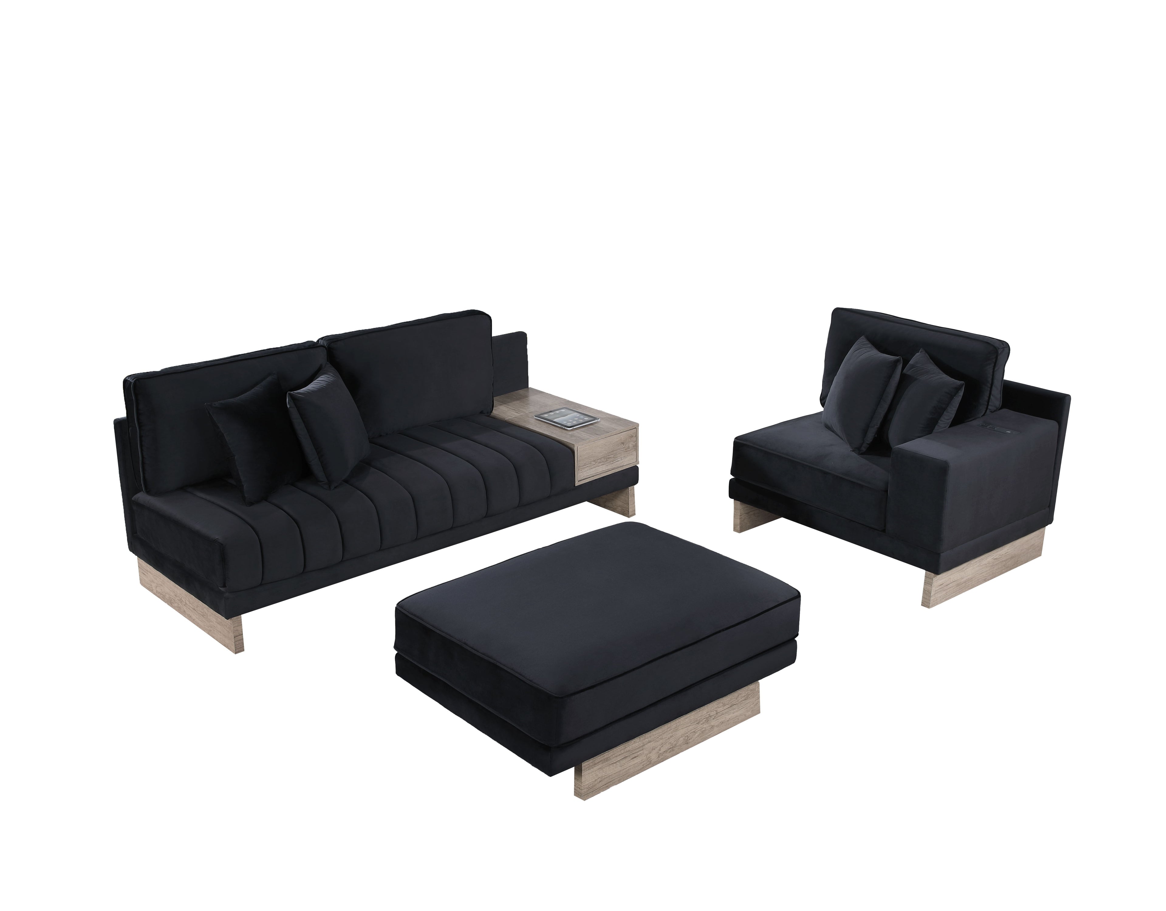 Memphis - Velvet Reversible Sectional Sofa Ottoman With Storage Compartment, Drawer, USB ports, Charging Outlets