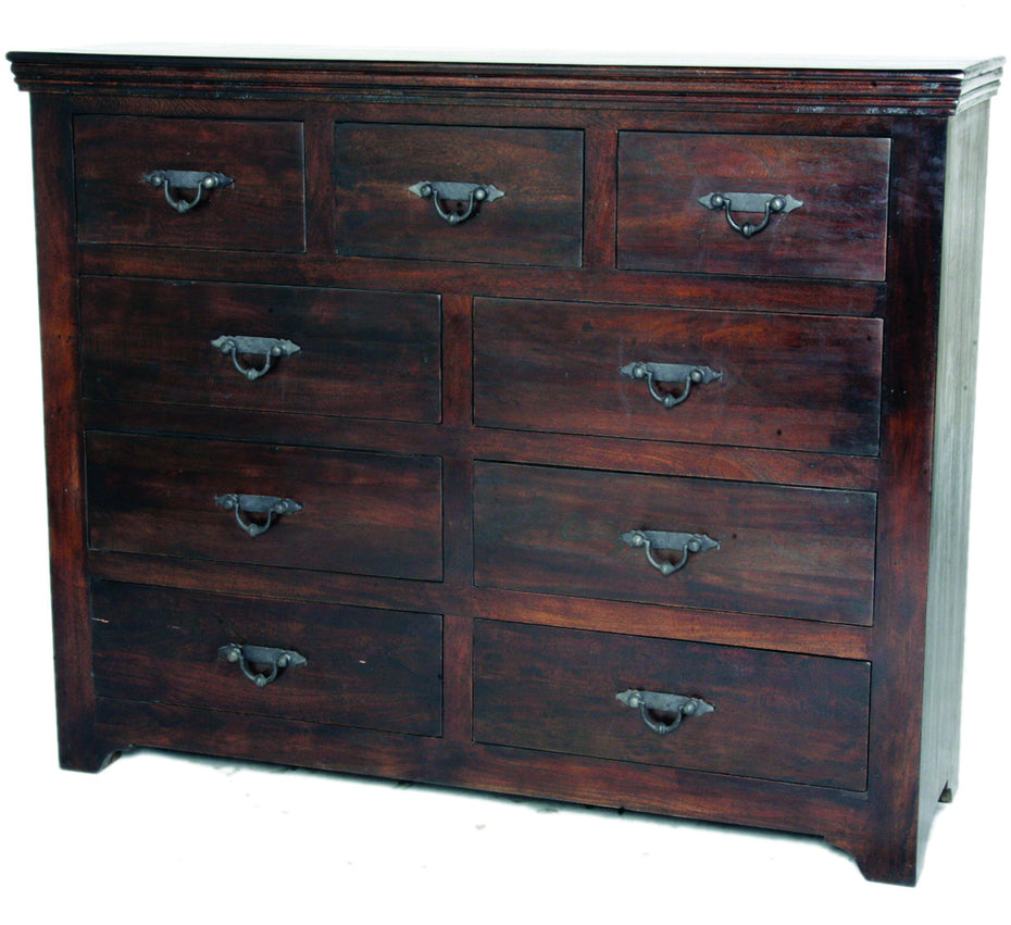 Distressed Solid And Reclaimed Wood Nine Drawer Double Dresser - Brown