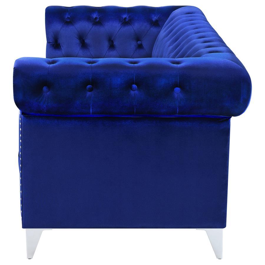 Bleker - Upholstered Tuxedo Arm Tufted Sofa - Blue