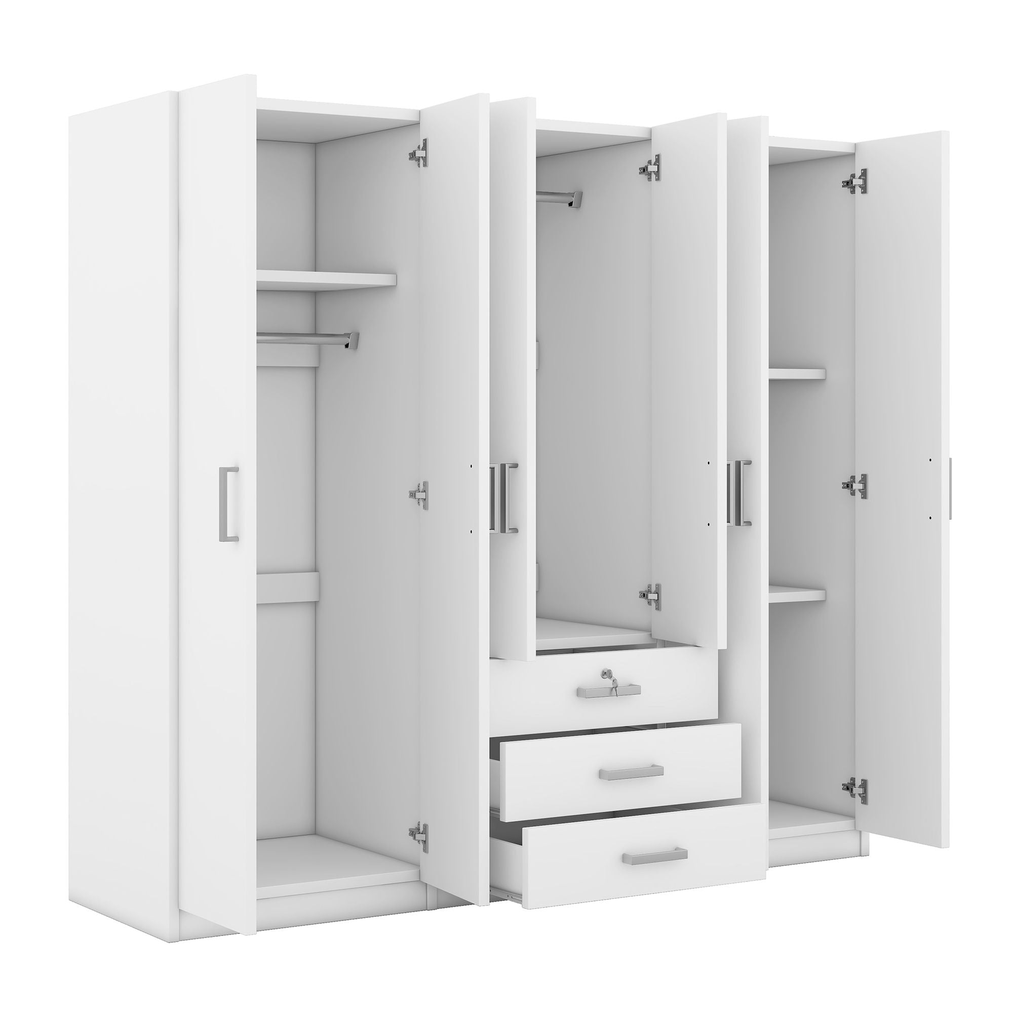 6 Doors Wooden Wardrobe Storage For Bedroom With Big Drawers