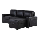 Montero - Sofa With Pull Out Bed, Drop Down Table, USB And Cup Holders, Storage Chaise - Charcoal Black
