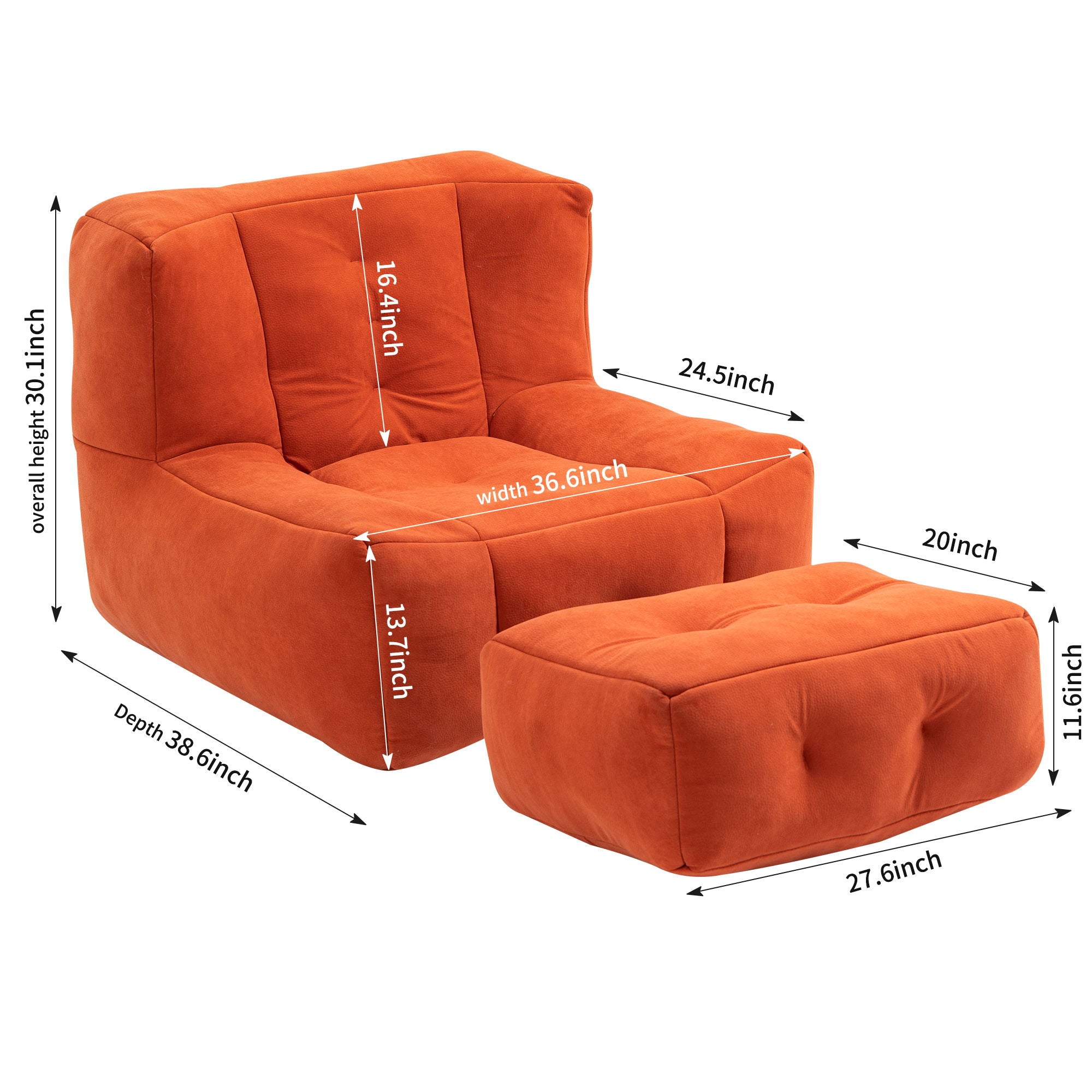 Fluffy Bean Bag Chair, Comfortable Bean Bag For Adults And Children, Super Soft Lazy Sofa Chair With Memory Foam And Ottoman, Indoor Modern Focus Bean Bag Chair For Living Room, Bedroom, Apartment