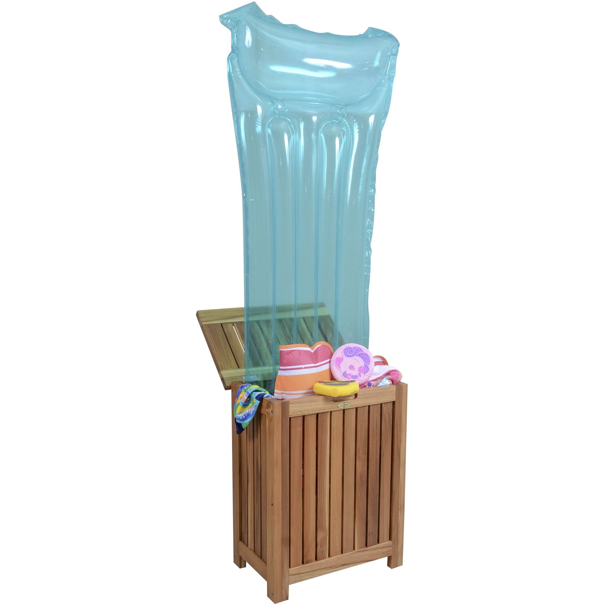 Compact Teak Laundy Storage With Removable Bag - Natural