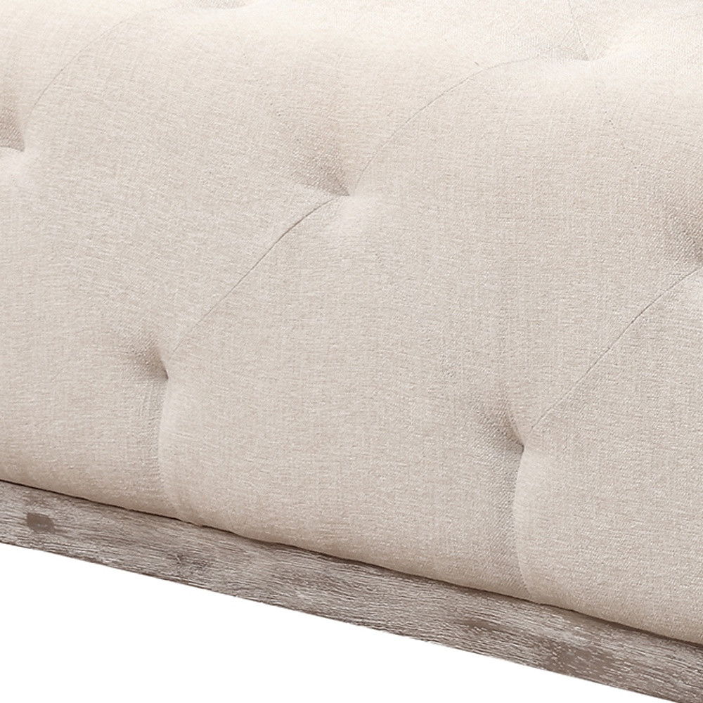 Velvet Tufted Cocktail Ottoman - Ivory / Brown