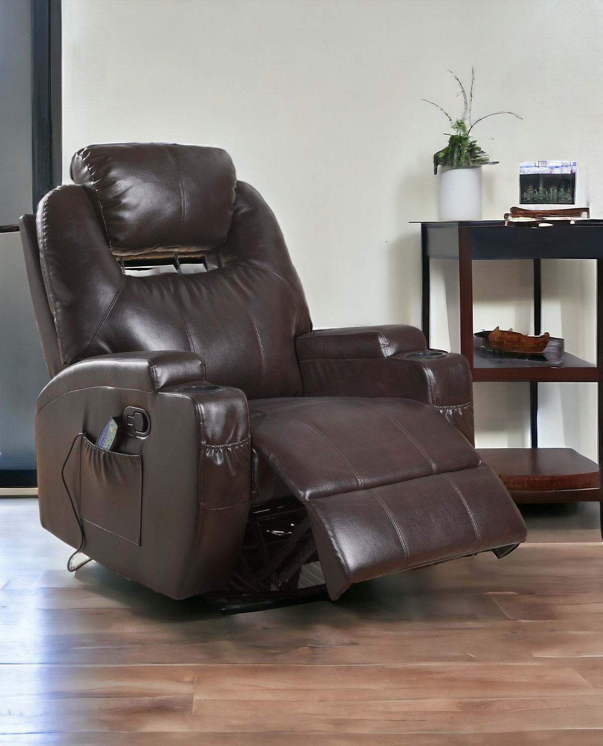 Faux Leather Heated Massage Home Theater Recliner - Brown