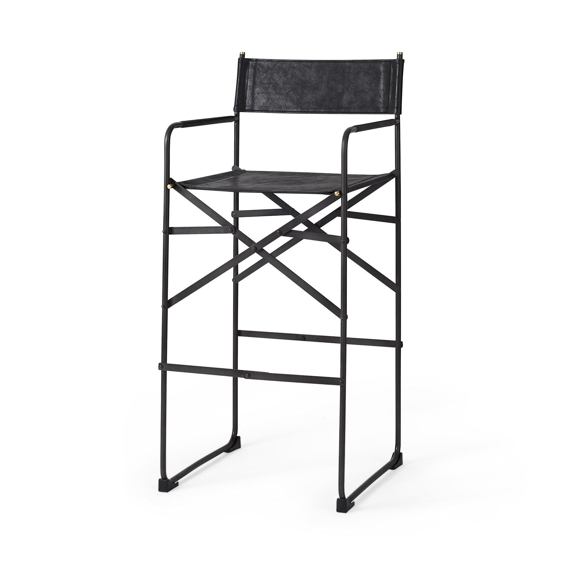 Leather And Metal Bar Height Bar Chair - Black