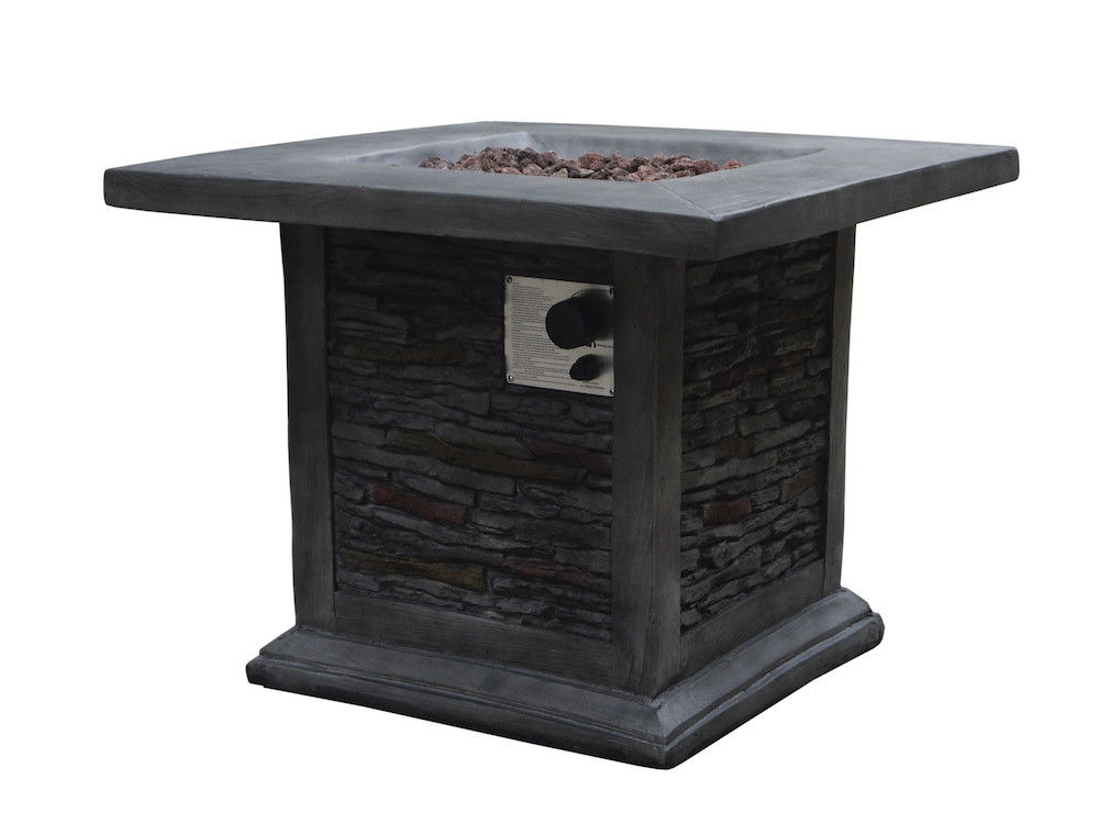 Outdoor Stone Fire Pit With Lava Rocks - Gray