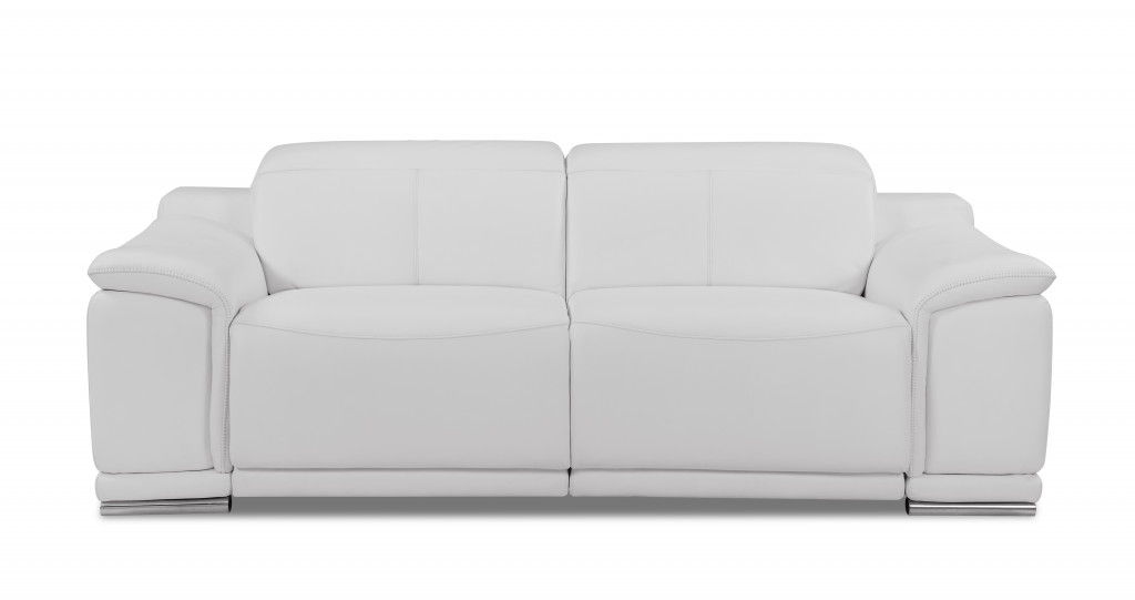 Leather USB Sofa With Silver Legs - White