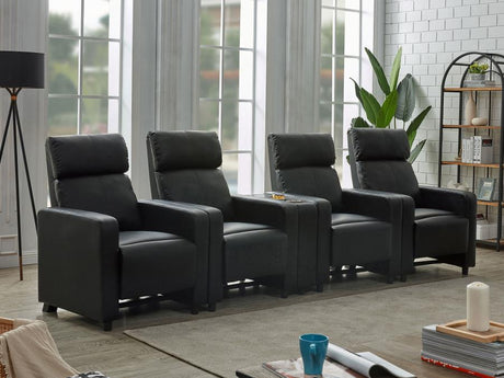 Toohey - Upholstered Tufted Recliner Living Room Set Black 5 Pc. 4 Seats, 1 Console Table by CoasterEveryday | Bel Furniture