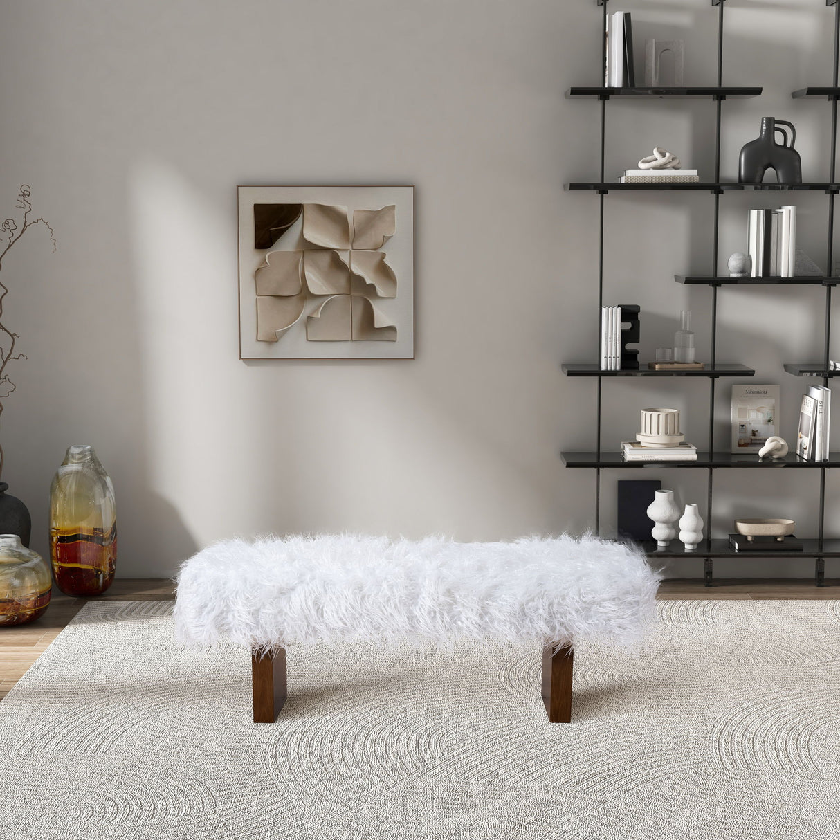 Henley - Fur Bench - White Khaki by Ashcroft Furniture | Bel Furniture