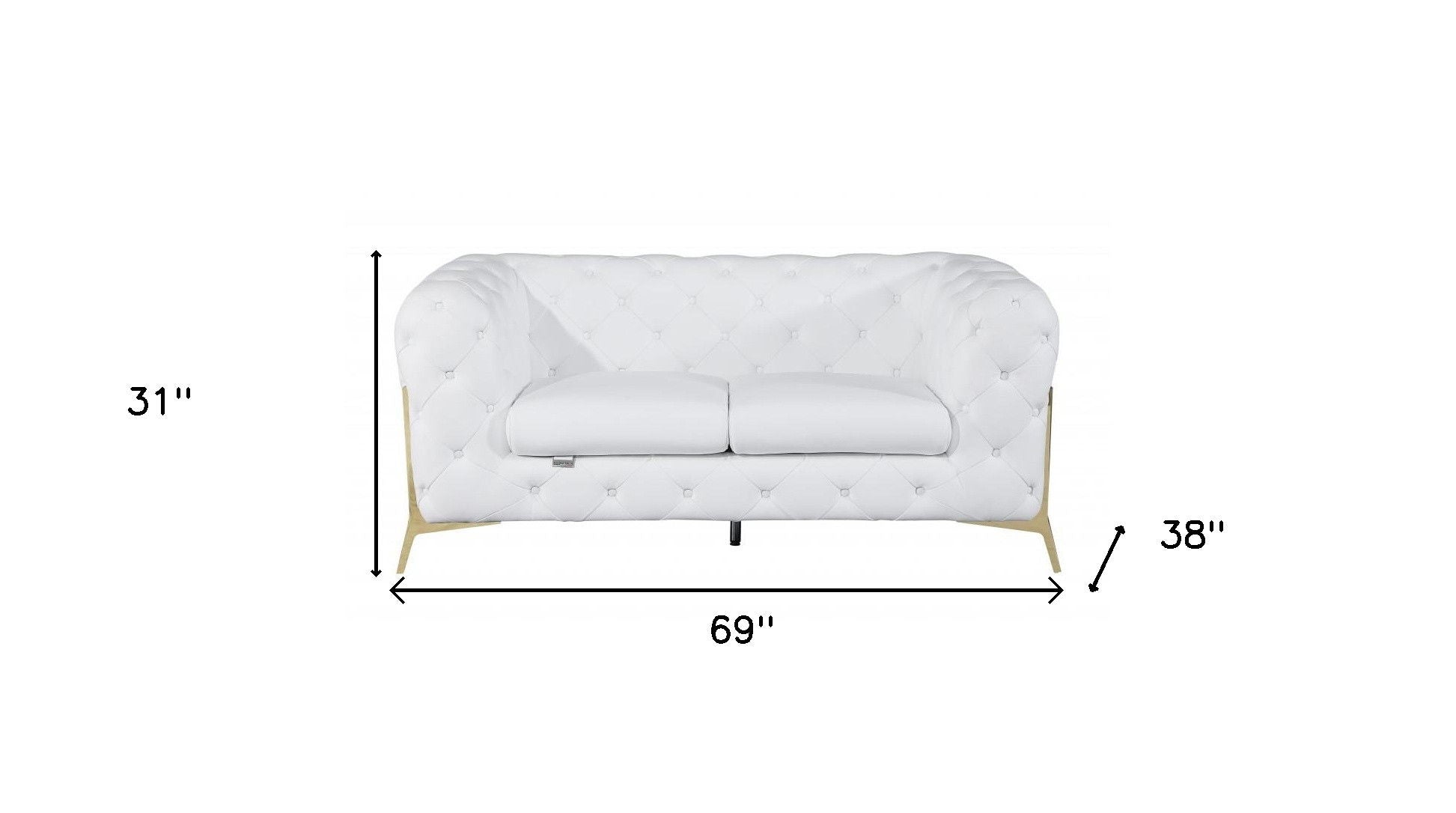 Italian Leather Loveseat - White / Gold