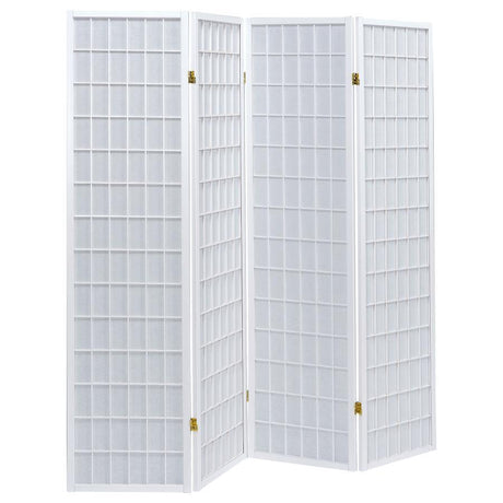 Roberto - 4-Panel Room Divider Folding Shoji Screen White by CoasterEveryday | Bel Furniture