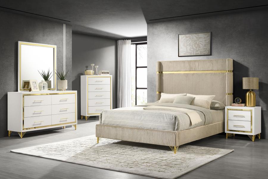Lucia - Bedroom Set With Upholstered Wingback Panel Bed Beige 5 Pc. Bed, Dresser, Mirror, Chest, Nightstand Queen by Coaster Fine Furniture | Bel Furniture