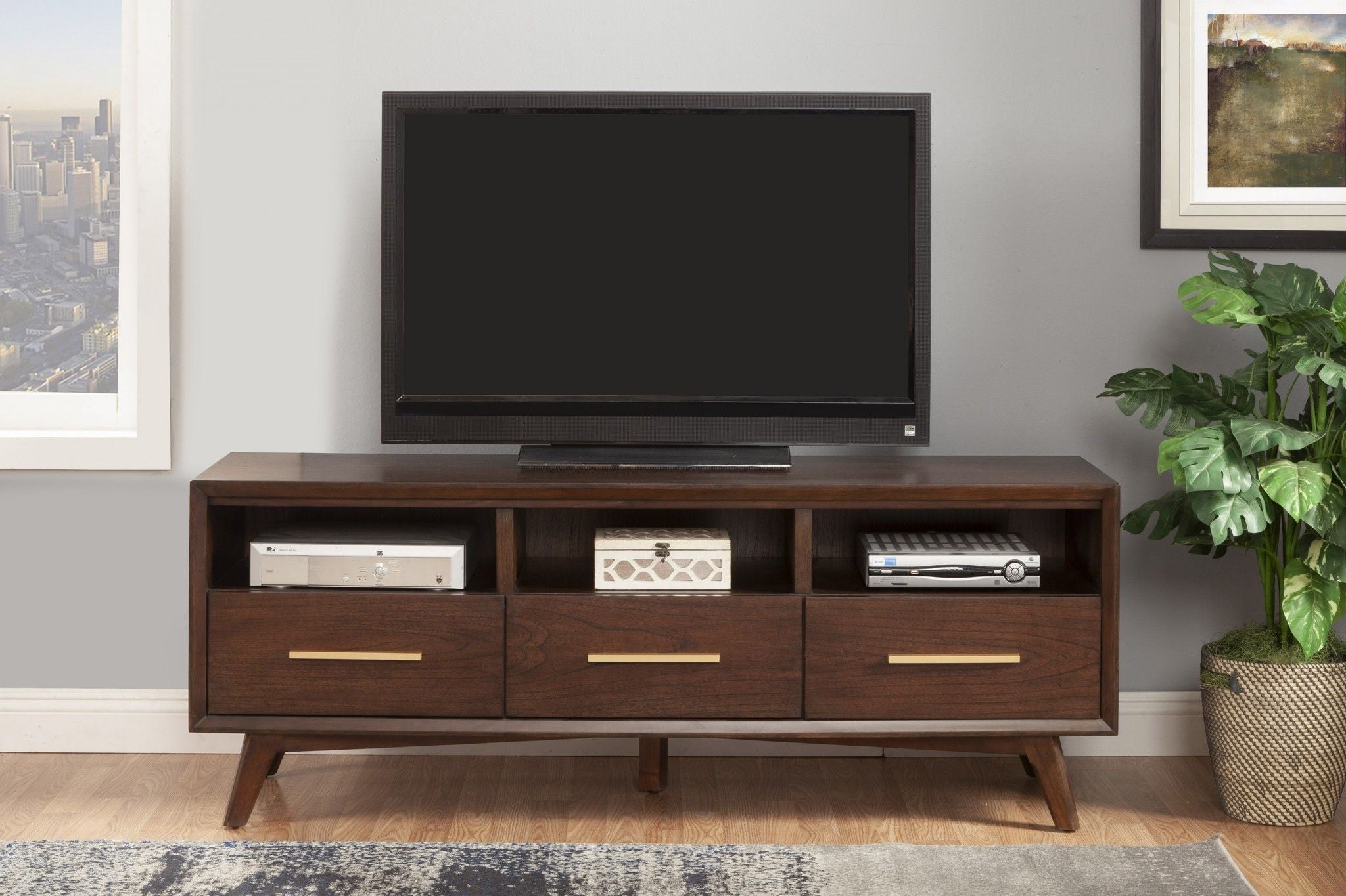 Mahogany Solids & Veneer Open Shelving TV Stand - Brown