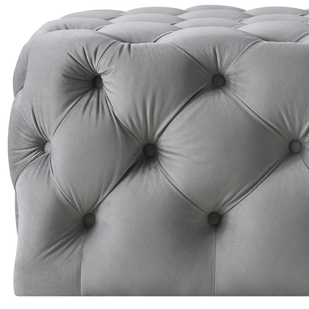 Velvet Rolling Tufted Cocktail Ottoman - Gray