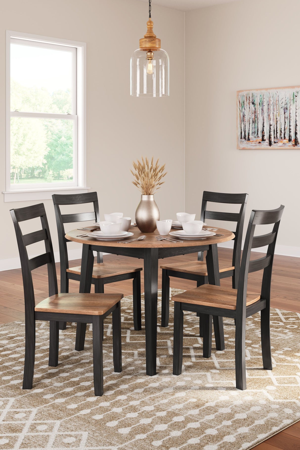 Gesthaven - Round Dining Room Drop Leaf Table Set Dark Brown 5 Pc. Table, 4 Chairs by Signature Design by Ashley® | Bel Furniture