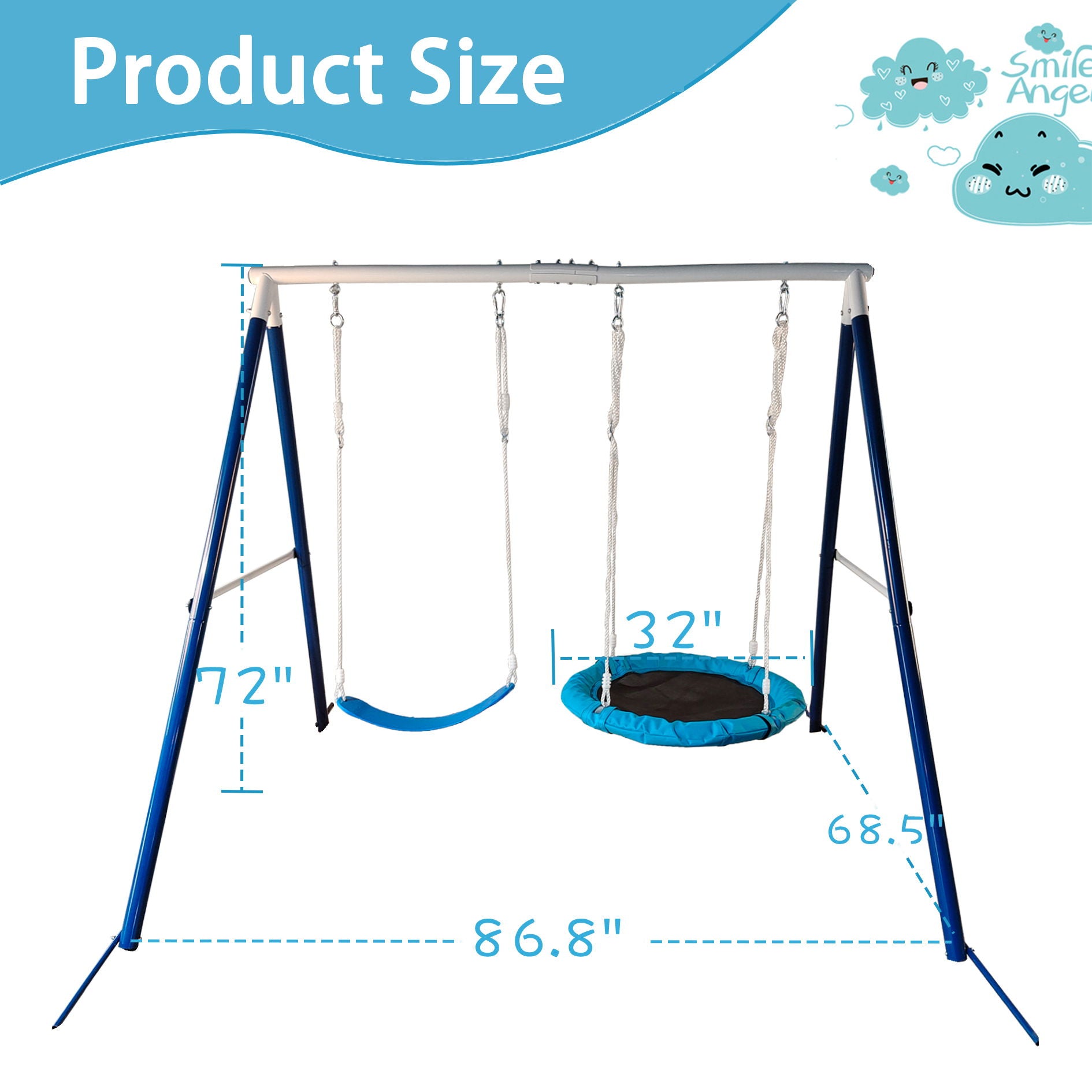 Kids Metal Swing Set For Backyard Outdoor Playground Two Functional Swing Set For Kids Outdoor Equipment - Antique Blue