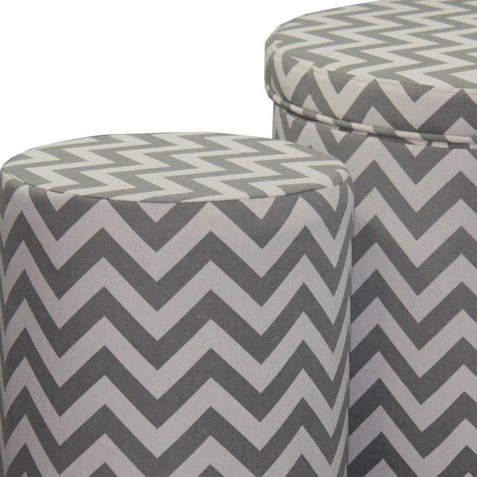 Polyester Blend Round Geometric Footstool Ottoman - Gray