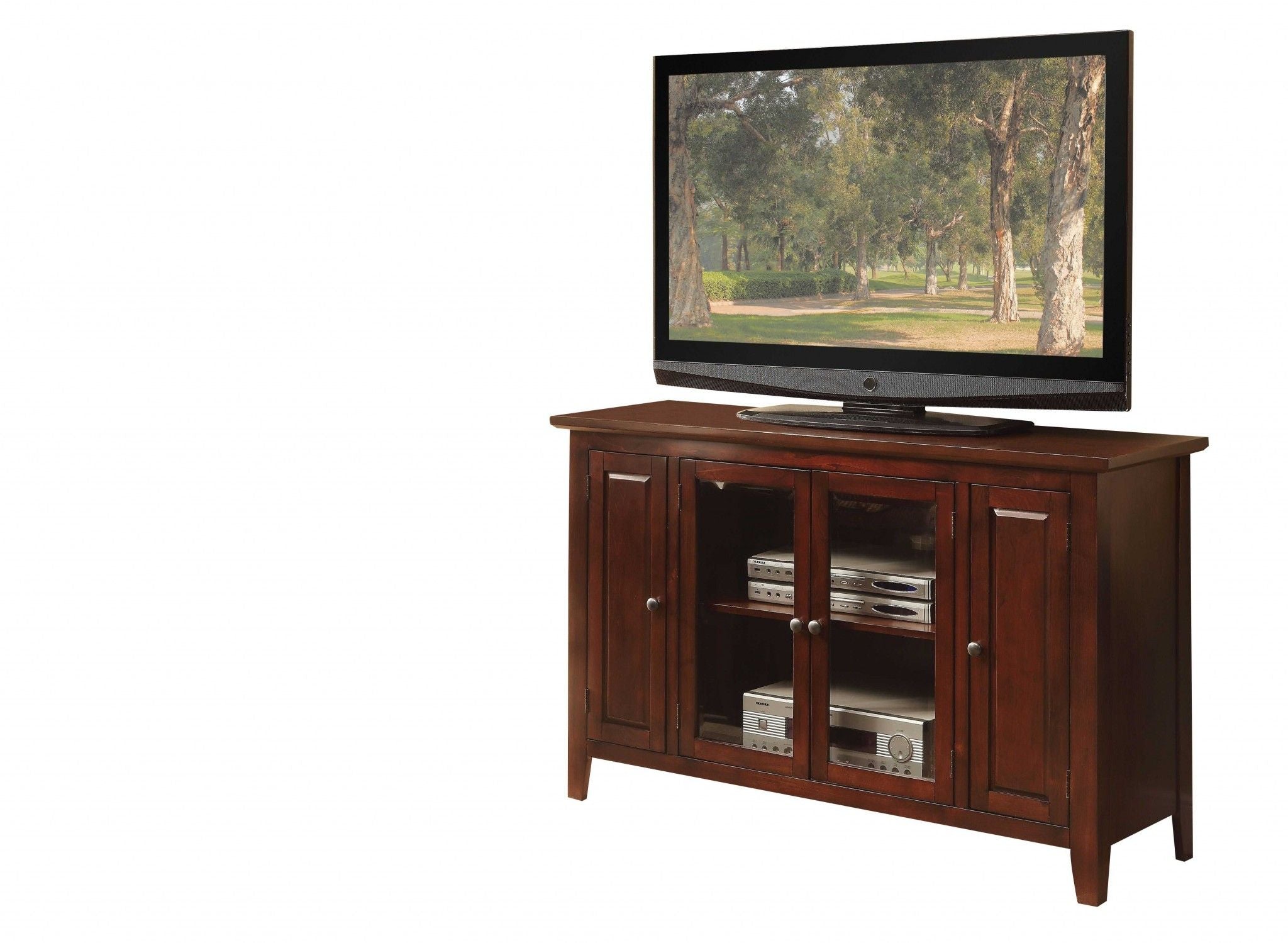 Wood Glass TV Stand For Flat Screen Tvs Up To 60' - Espresso