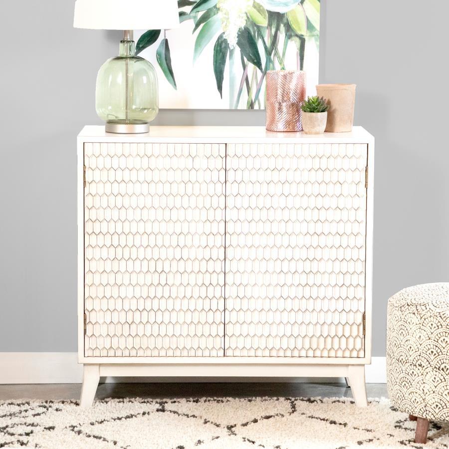 Gambon - 2 Door Wood Honeycomb Pattern Accent Cabinet - White by CoasterElevations | Bel Furniture