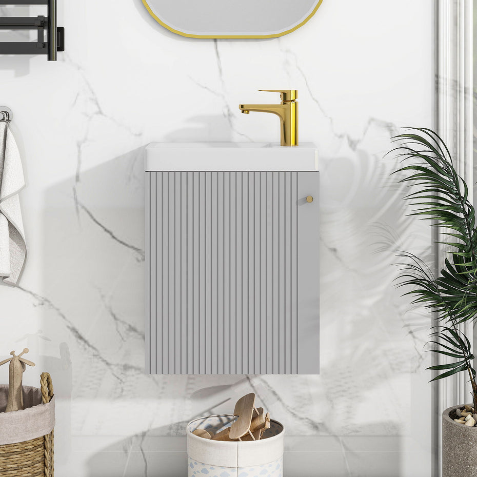 Contemporary Wall-Mounted Bathroom Vanity Combo Cabinet With Ceramic Basin Ideal For Small Bathrooms