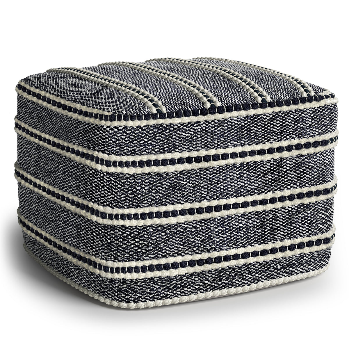 Corrie - Square Woven Outdoor / Indoor Pouf - Navy / White by Simpli-Home | Bel Furniture