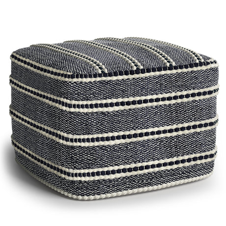 Corrie - Square Woven Outdoor / Indoor Pouf - Navy / White by Simpli-Home | Bel Furniture