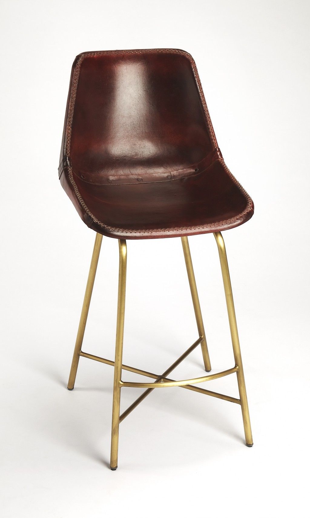 Leather And Iron Bar Chair - Brown / Gold