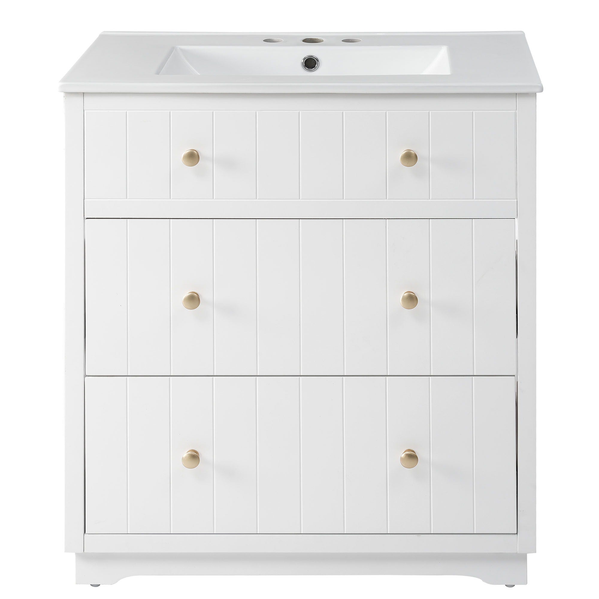 Modern White Bathroom Vanity Cabinet With Two Drawers - White