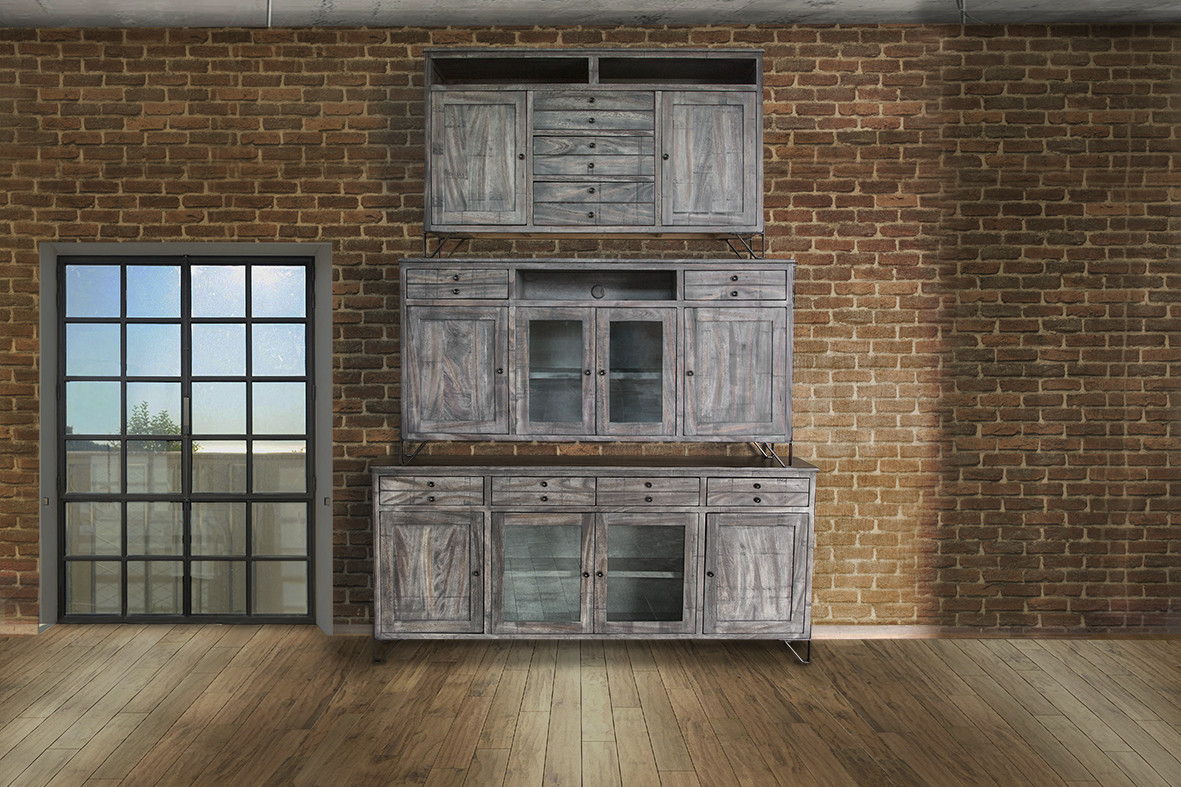 Wood Cabinet ,Enclosed Storage Distressed TV Stand - Gray