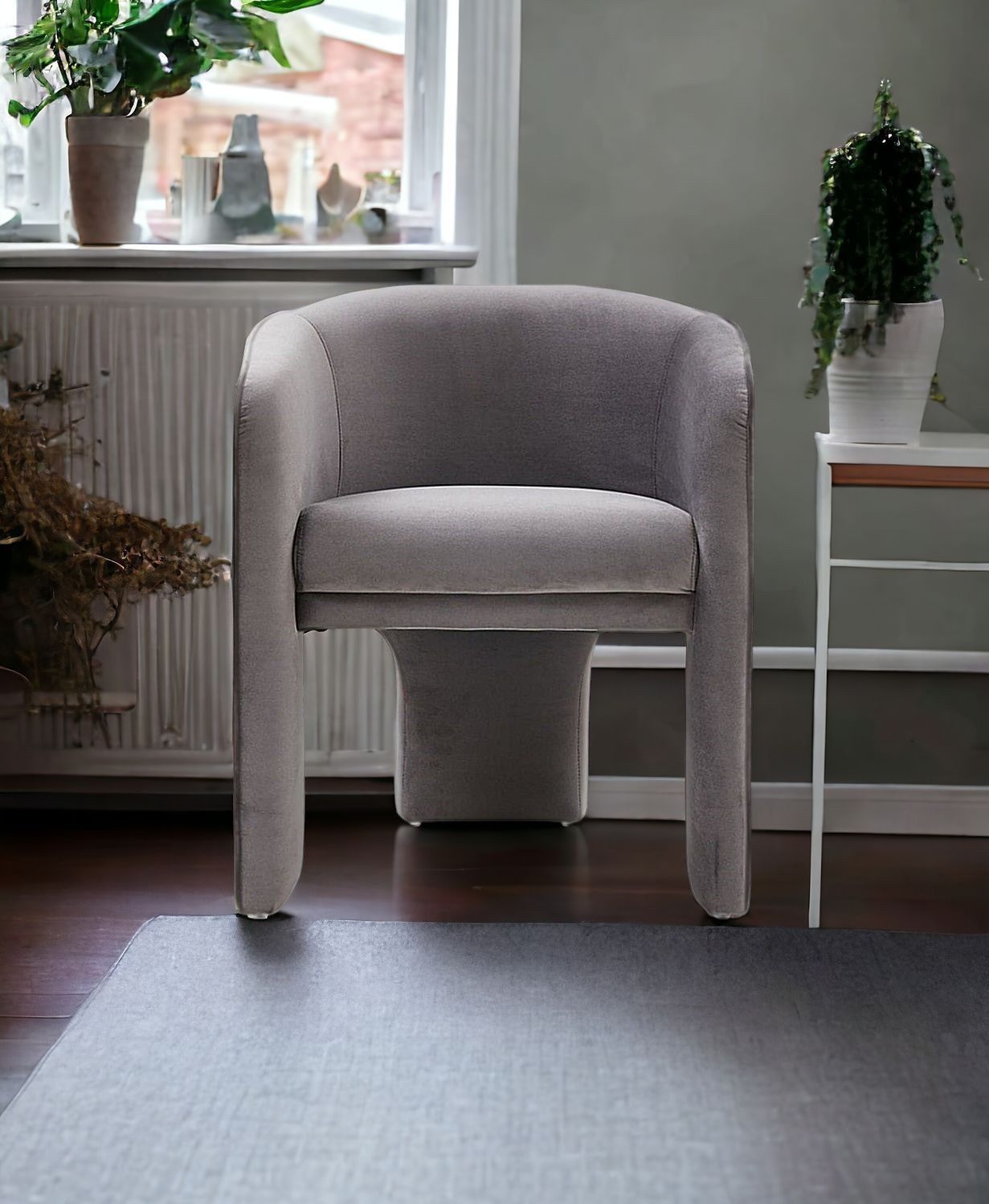 Contemporary Velvet Three Legged Chair - Dark Gray