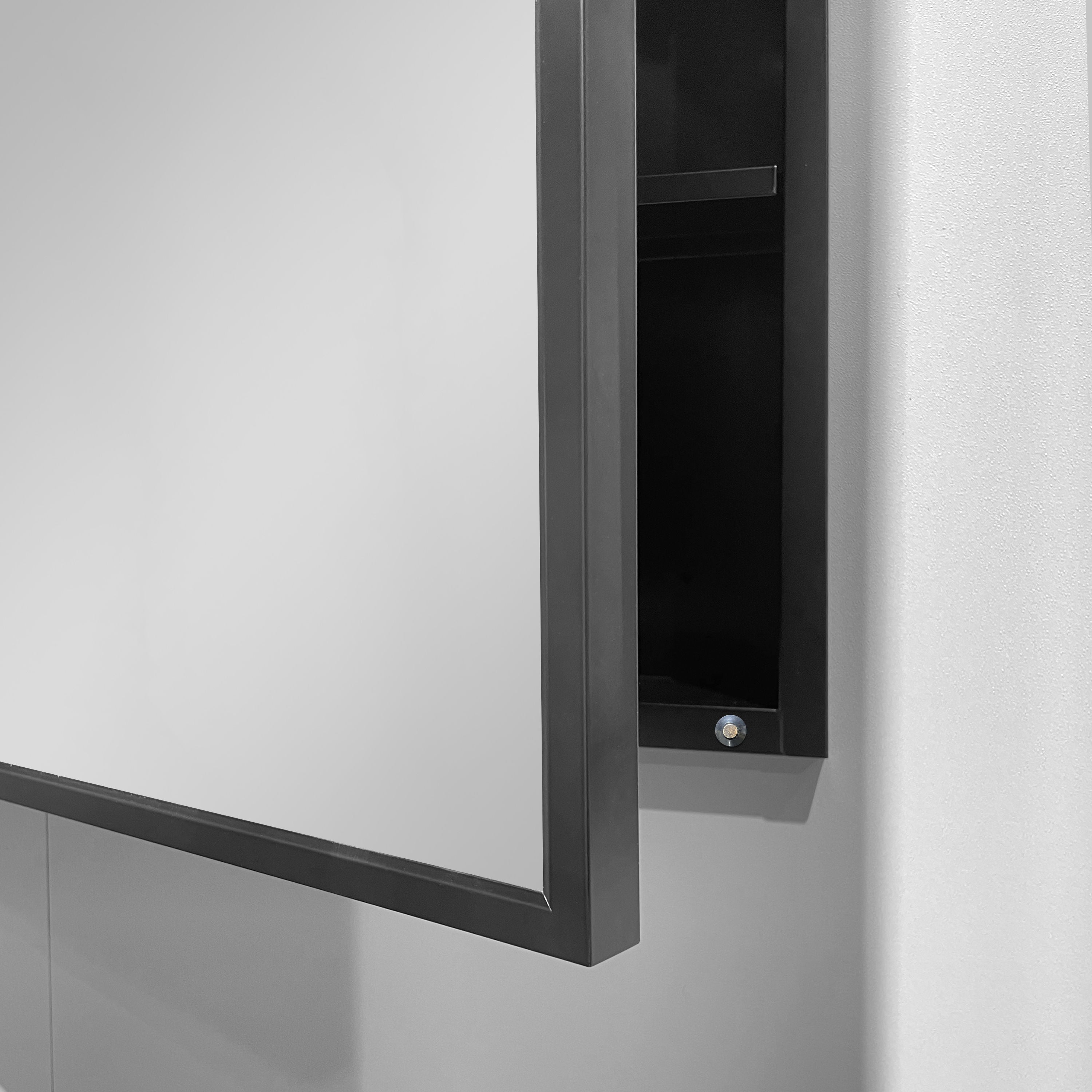 26X30" Black Metal Framed Wall Mount Or Recessed Bathroom Medicine Cabinet With Mirror - Black