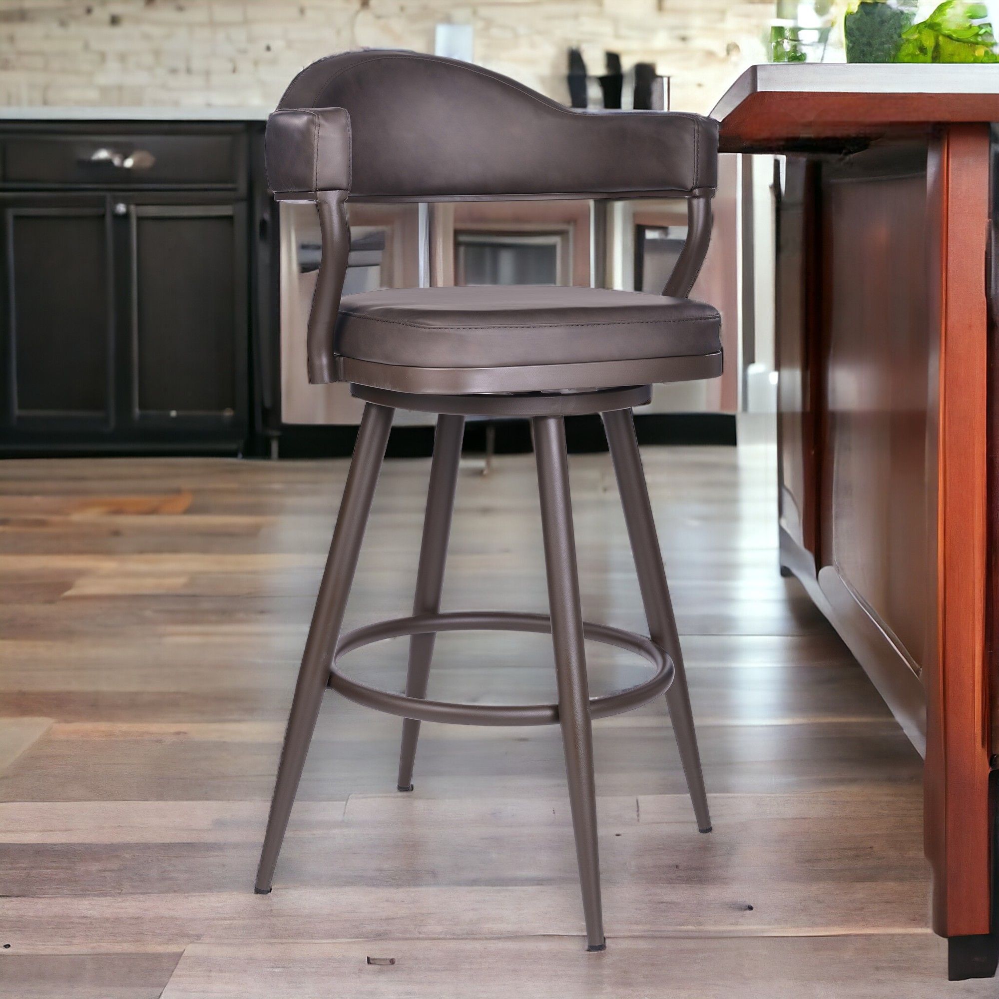 Faux Leather Swivel Counter Height Bar Chair - Dark Brown