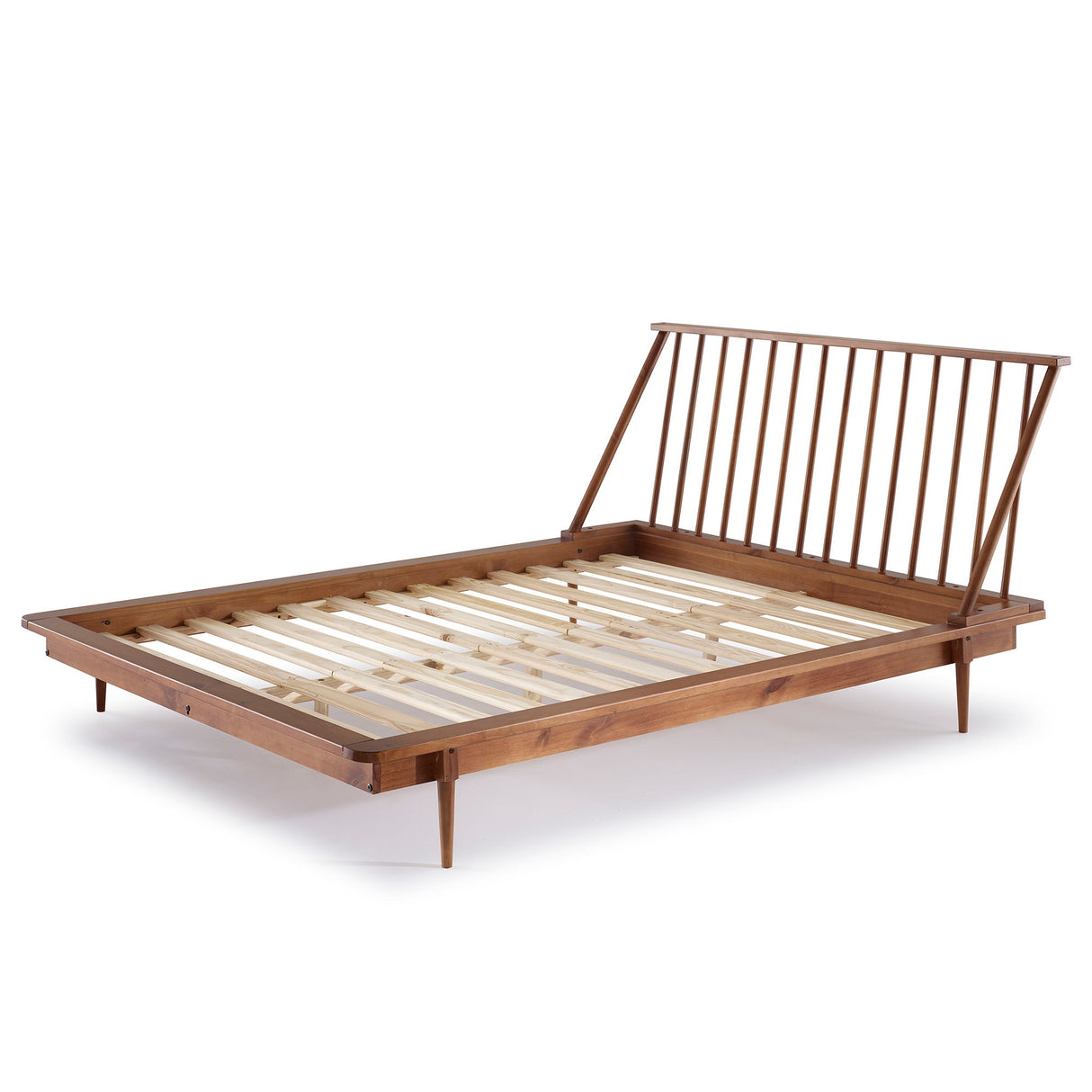 Mid-Century Modern Solid Wood Platform Bed Frame With Spindle Headboard Light Brown Queen by Walker Edison | Bel Furniture